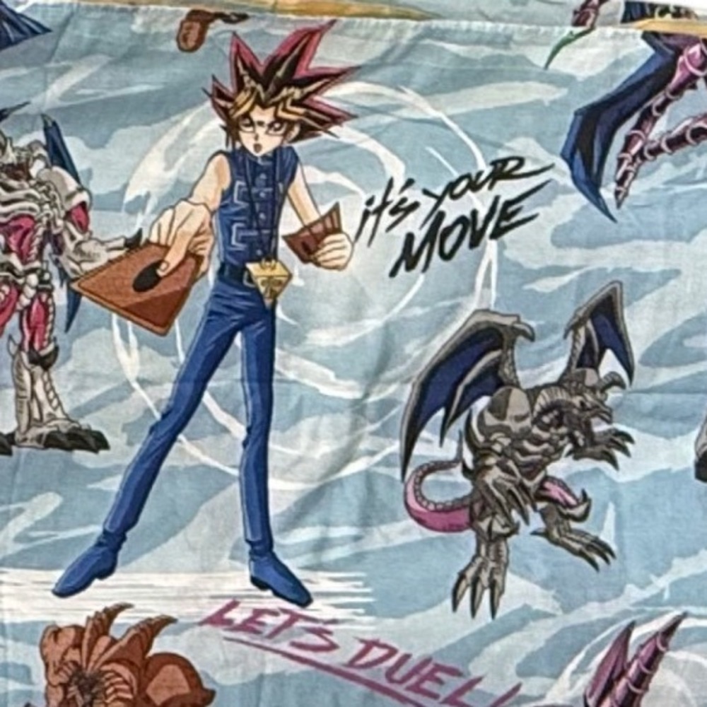 Vintage Yu-Gi-Oh! Twin Flat Sheet 1996 Kazuki Takahashi Anime Blue Bedding